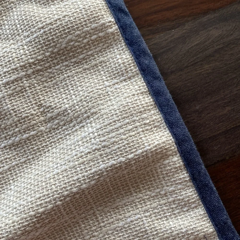 Max Studio Cream and Blue Textured Fabric Pillow Cover